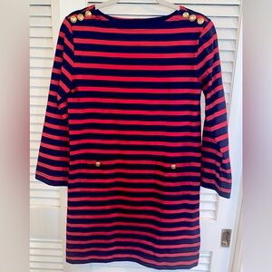 J. Crew Long Sleeve Dress Navy/Red Stripe Gold Nautical Button Cotton Pockets XS